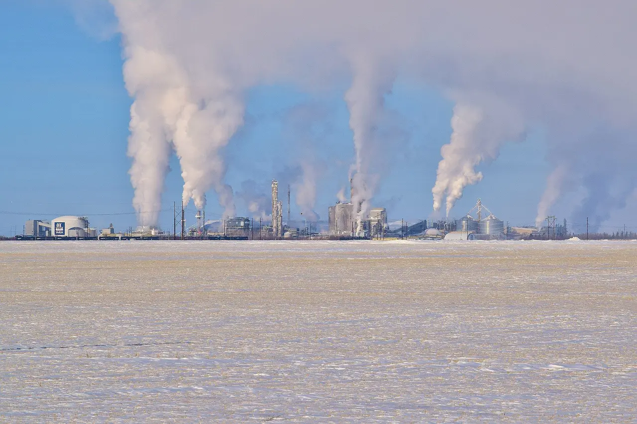 Yara fertilizer plant across a snowy field, 2021