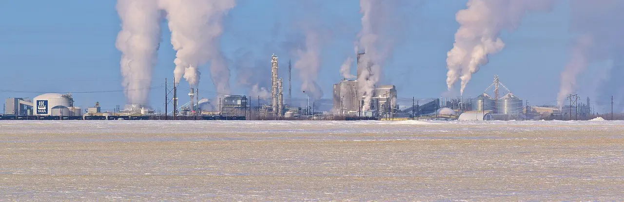 Yara fertilizer plant across snowy fields, 2021